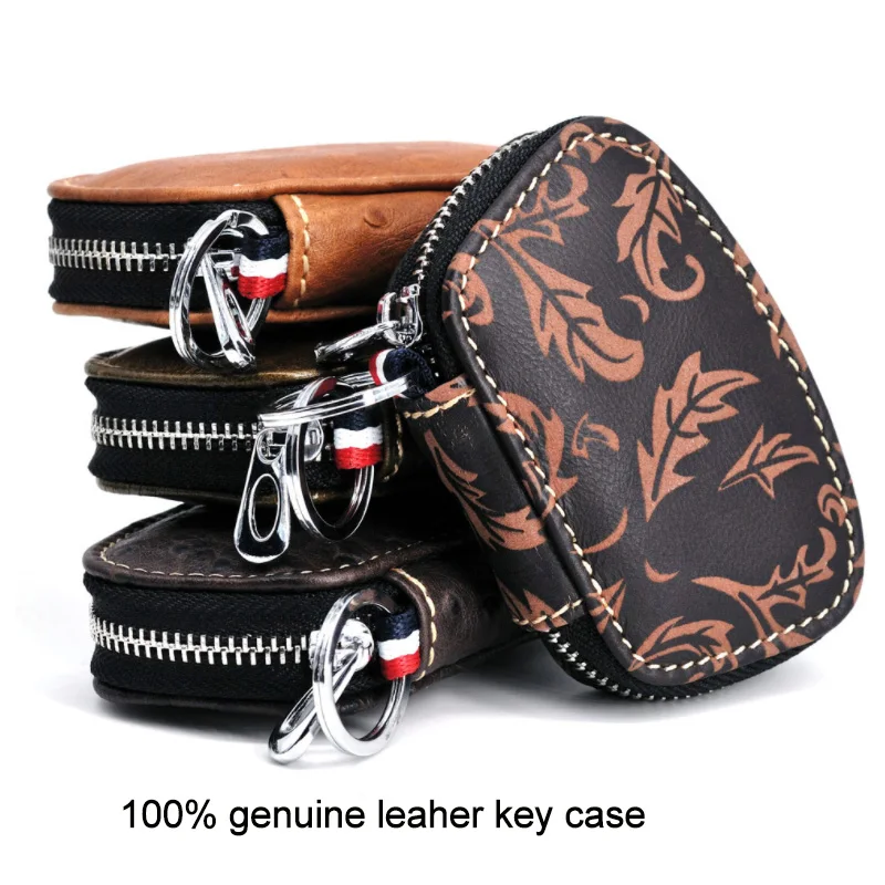 100% натуральная кожа страусиный узор Автомобильный ключ мужской коровья кожаная сумка для ключей на молнии