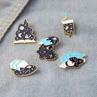 cartoon jewelry gift for kids friends dark interstellar galaxy stars moon enamel pins custom universe brooch lapel badge bag