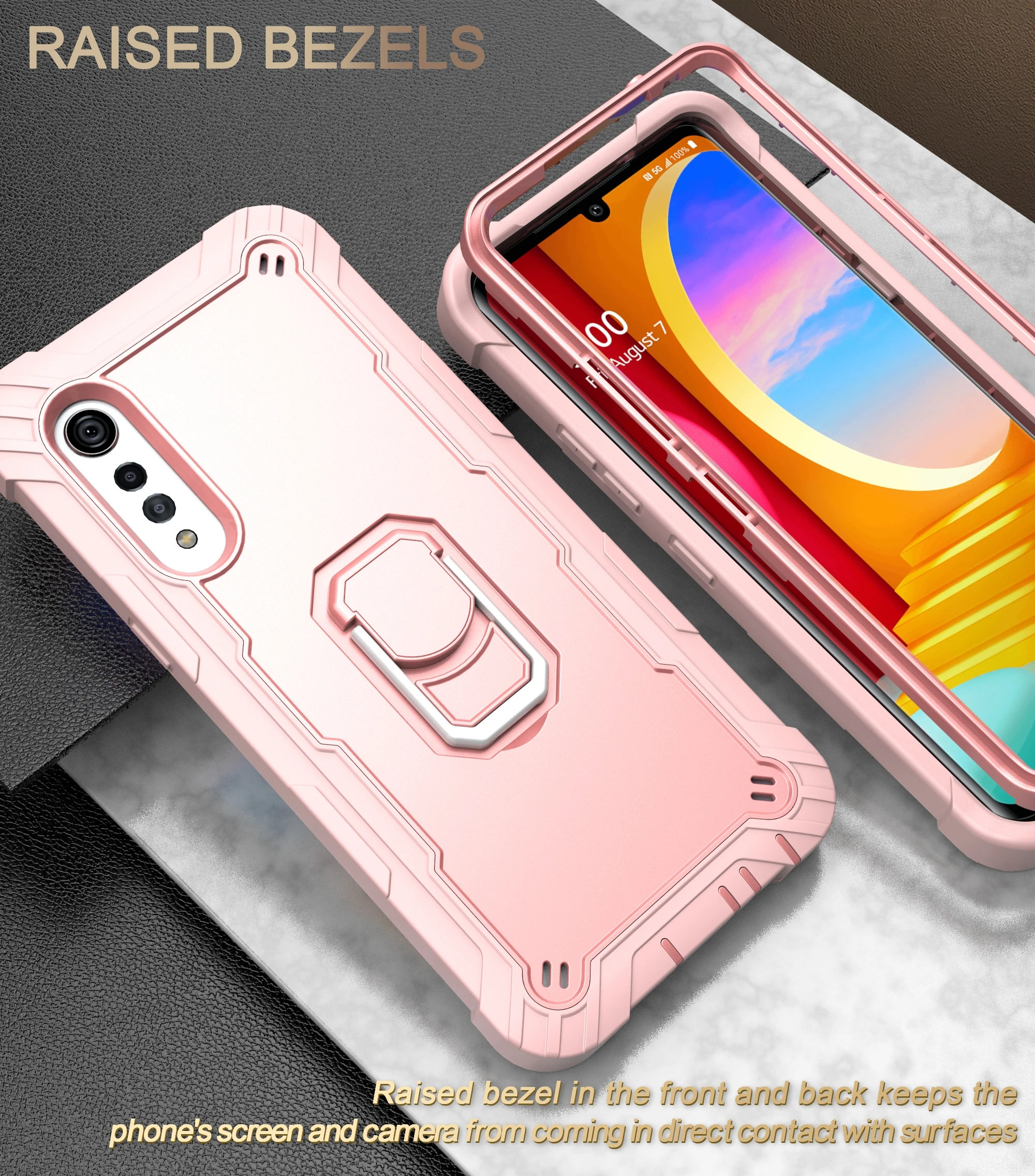 360 Full Hybrid Tough Armor Shockproof Case For LG Velvet Case Luxury Anti-Knock Finger Ring Stand Cover For LG Velvet Coque