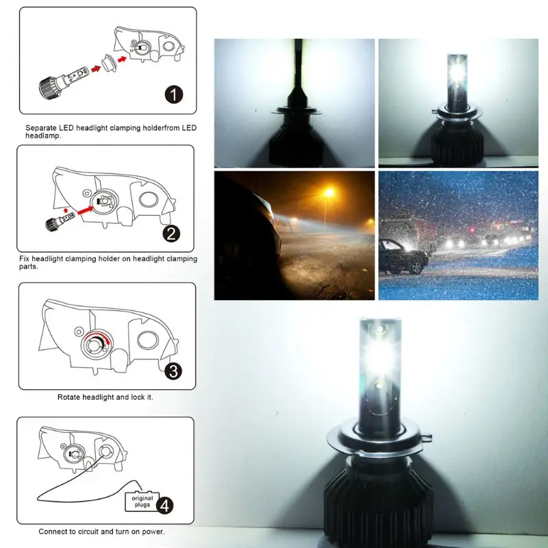 

1 Pair Car Headlights LED H4 H7 H11 Lights Bulbs CSP Chip 8000LM DC9-30V Lamp G99F