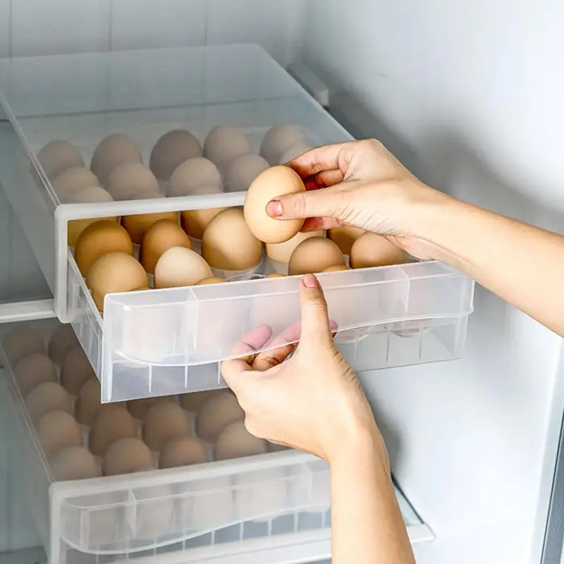 

Household Egg Storage Box Drawer Type Refrigerator Plastic Storage Transparent Dumpling Box Tray Egg Double Box Layer O4O9