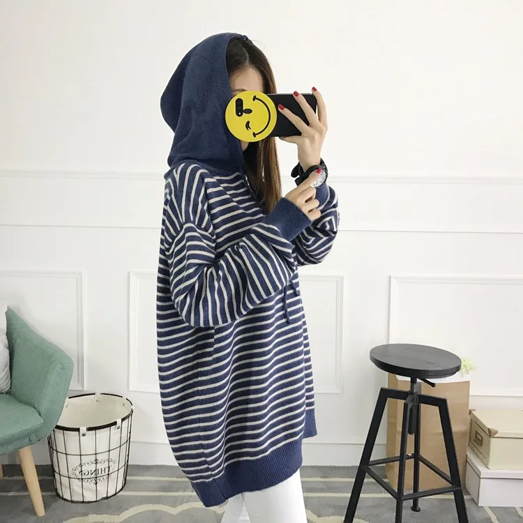 Новинка Свитер для беременных Трикотажный пуловер с капюшоном Осенняя модная