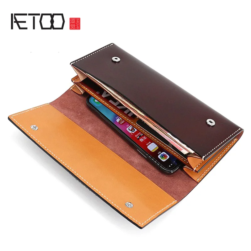 Длинный кожаный кошелек AETOO Женская винтажная сумка для карт с деревом на