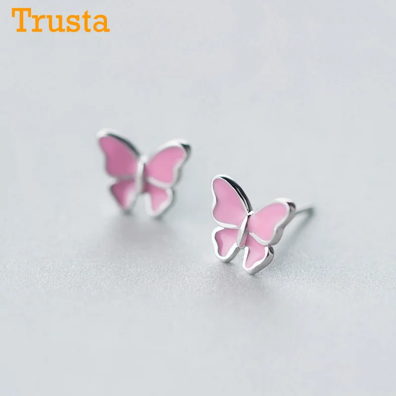 Trusta, 925 пробы, серебряные серьги, модные, милые, розовые, 10 мм X 8 мм, Бабочка, серьги-гвоздики, подарок для школьниц, детей, леди, DS32