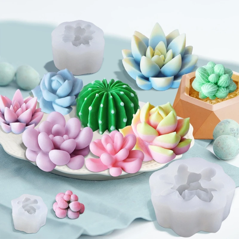 

4 Pcs Succulents Cactus Epoxy Resin Mold DIY Crafts Candle Wax Soap Clay Casting Tool Home Decorations Silicone Mould