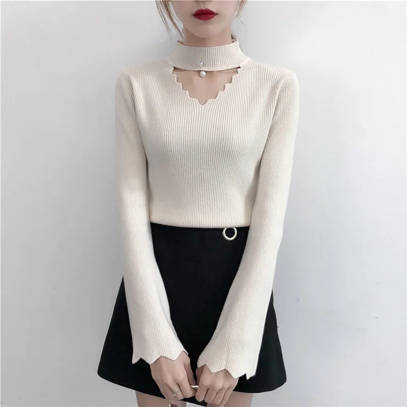 

NEW Fashion Sweater Women Pullover Knitted Tops Long Sleeve Half Turtleneck Basic Ladies Sweaters Autumn Winter Pull Femme