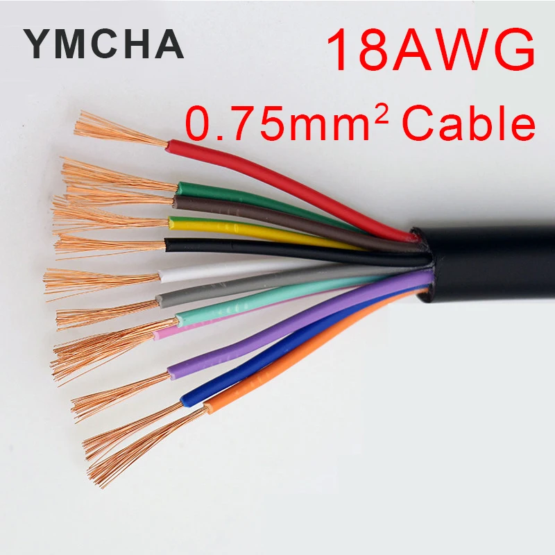 Fiação Preta do Cabo de 18awg 0.75 Mm2 Rvv 10 12 16 20 Multi Fio do Sinal de Controle dos Pinos da Fiação do Núcleo Fios elétricos