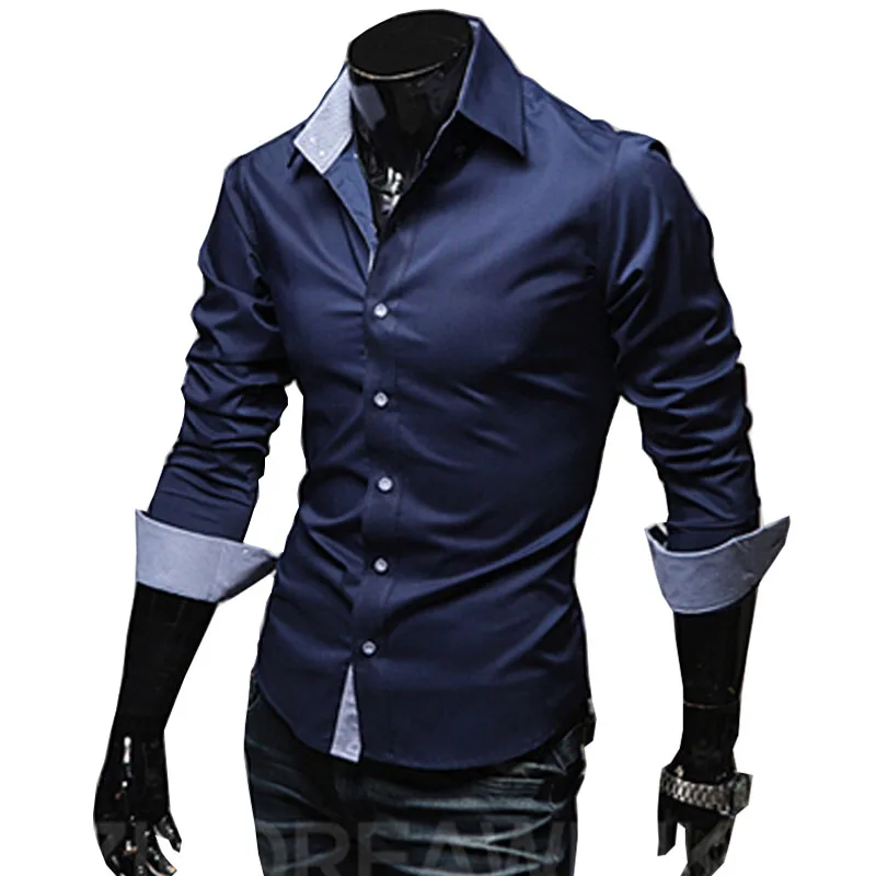 

2021 Fashion New Long Sleeve Shirt For Men Solid Slim Fit Luxury Casual Dress Shirts Male Top Camisas Hombre Plus Size 3XL