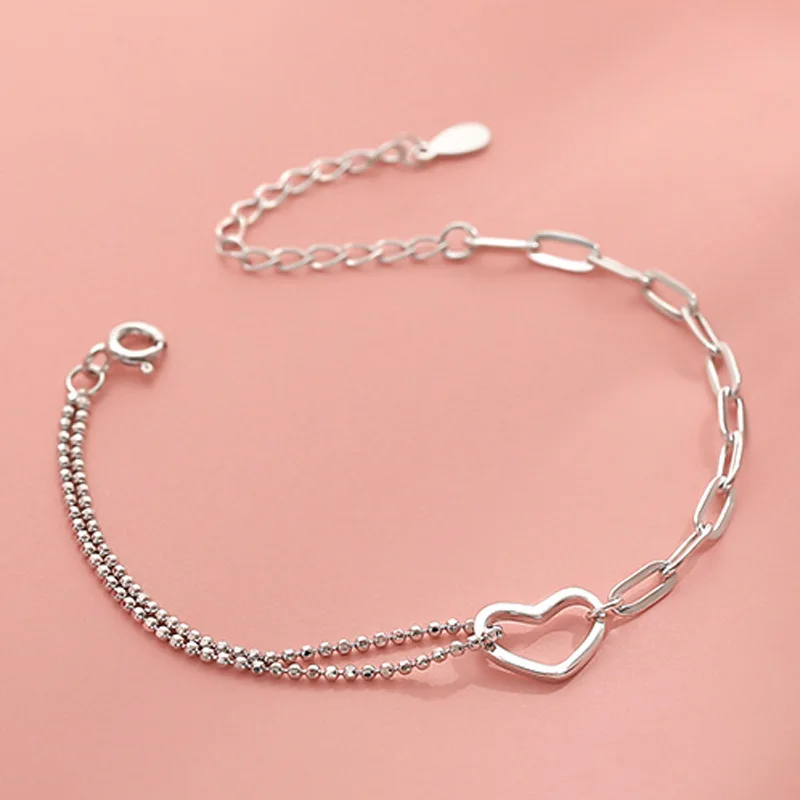 

Silver Plated Simple Bead Chain Heart Bracelet Simple Women's Bracelet Hip Hop Party Jewelry Dinner Ball Accessories