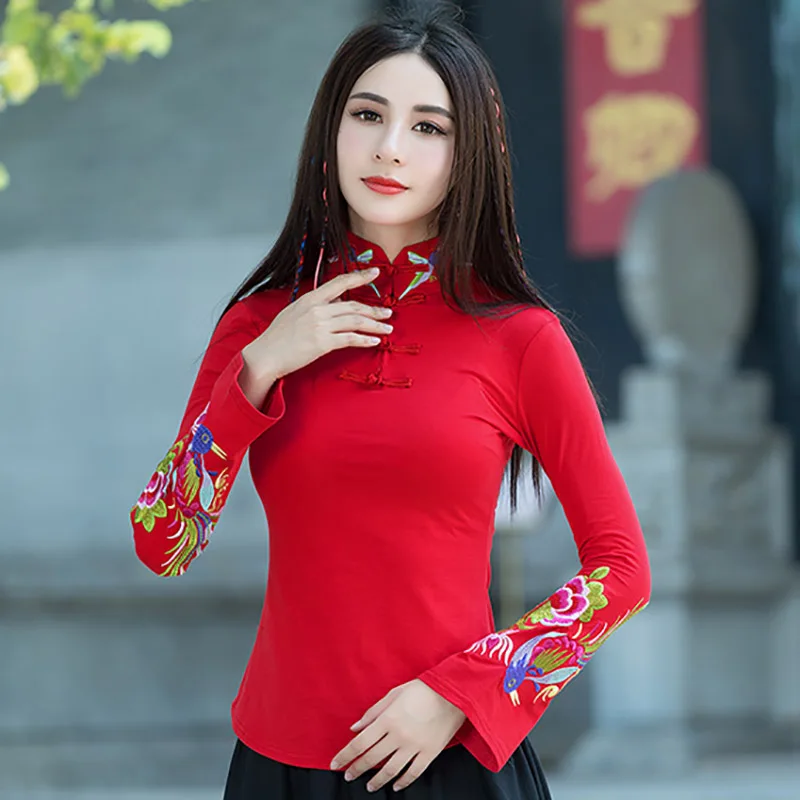 Женская Винтажная футболка с китайской вышивкой летний топ женская женский