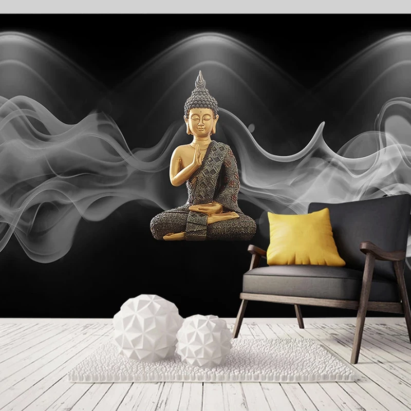 

Пользовательские 3D фотообои абстрактный дым Новый китайский стиль скульптура Будды Искусство Настенная живопись гостиная спальня фон Фре...