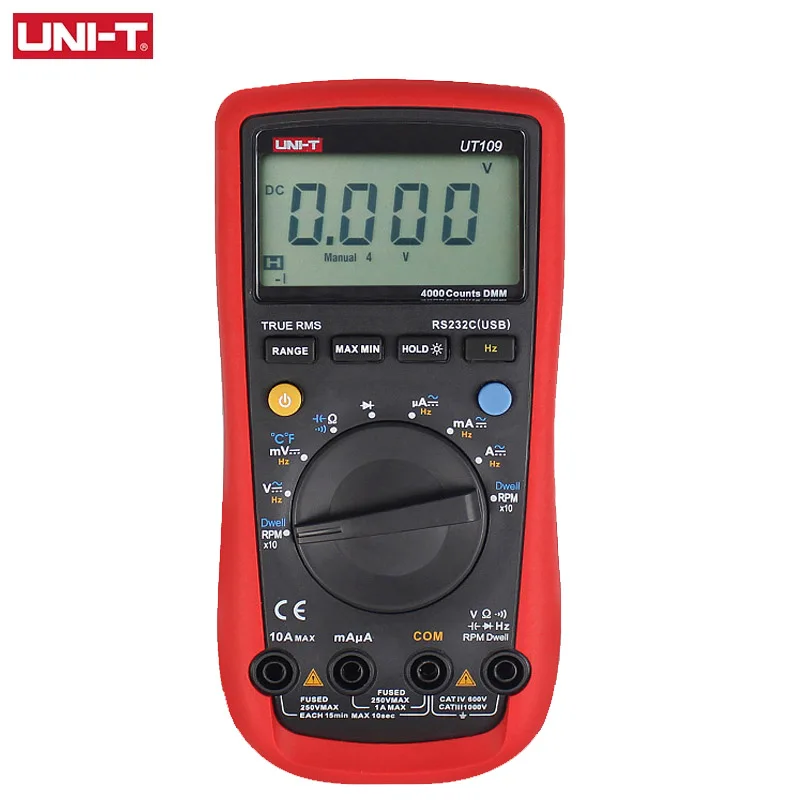 

UNI-T UT109 Handheld Automotive Multipurpose Meters Auto Range Multimeters USB PC Connect Dwell Tach LCD Backlight UT105 UT107