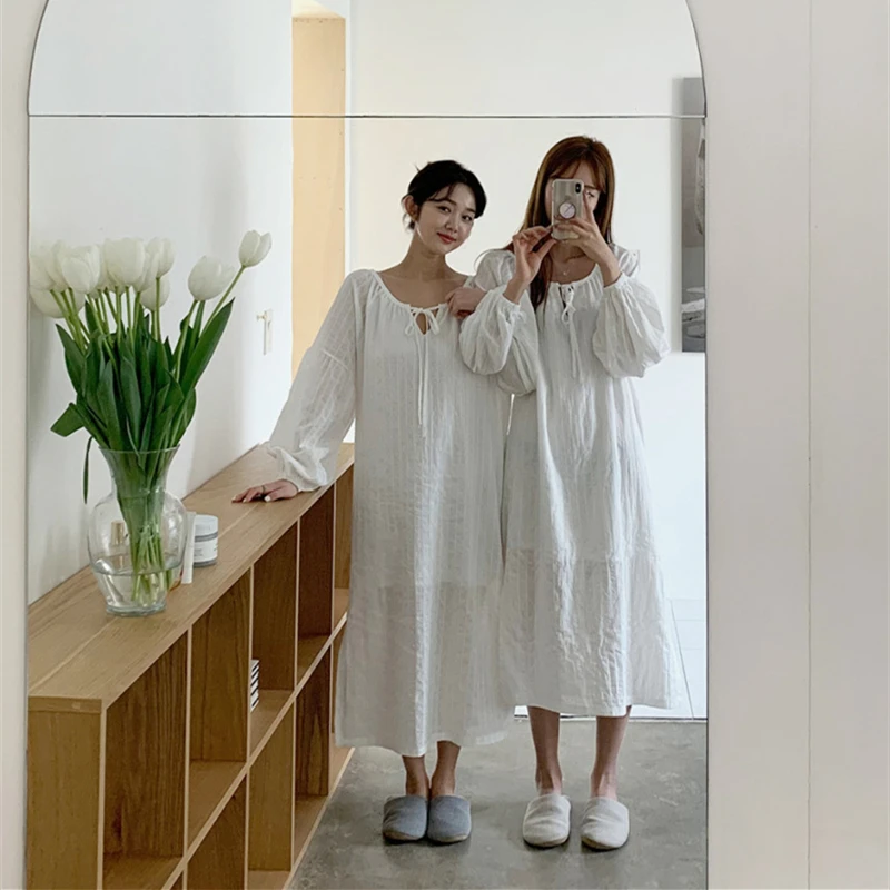 

Harajpee Ins Sleepdress Comfortable Thin Long Sleeve Nightgowns Women Can Wear Loose Fashion Home Clothes Spring and Autumn 2021