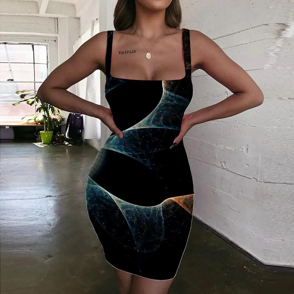 

Giyu Dizziness Dress Women Lightning Ladies Dresses Abstract Bodycon Dress Psychedelic 3d Print Womens Clothing Summer Beach
