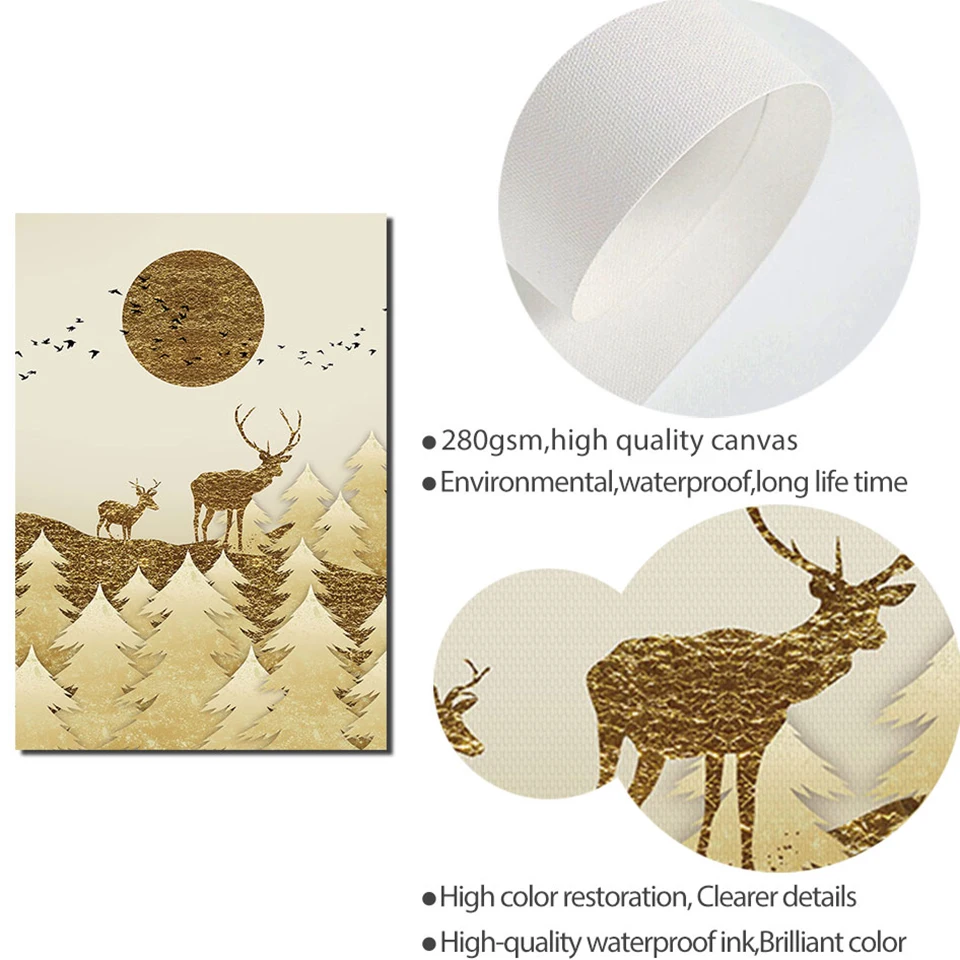 Абстрактная Гора Северный постер Золотая Картина на холсте птица солнце