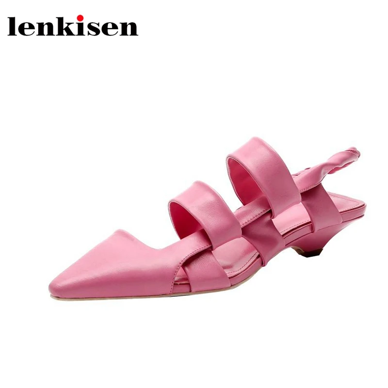 

Lenkisen Новое поступление, заостренный носок, низкий каблук, однотонные простые Стильные цветные эластичные ленты, высокие модные туфли-лодоч...