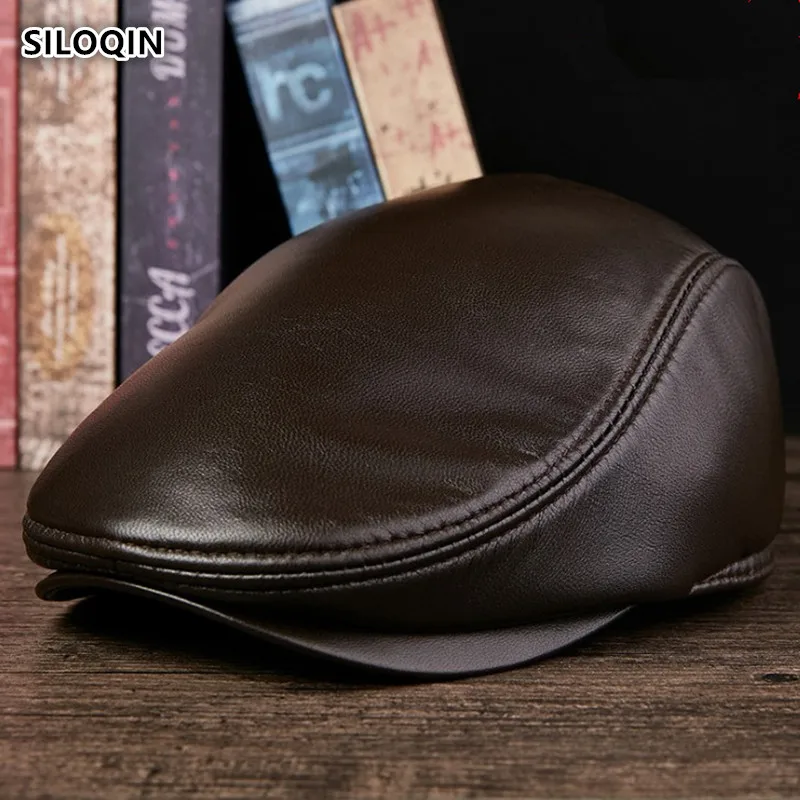 

SILOQIN Berets For Women Genuine Leather Hat Bone Trend Man Autumn Winter New Warm First Layer Sheepskin Tongue Caps Casquette