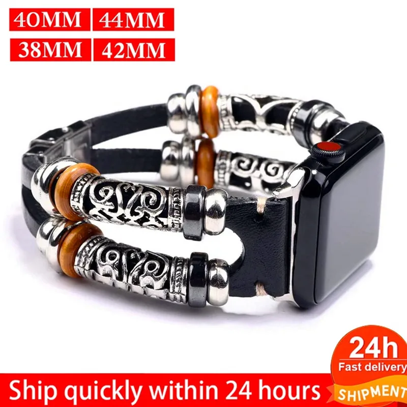 

Brown Leather Band Loop Strap For Apple Watch 6 SE 5 4 3 2 38mm 40mm , Men Leather Watch Band for iwatch 5 4 44mm 42mm Bracelet