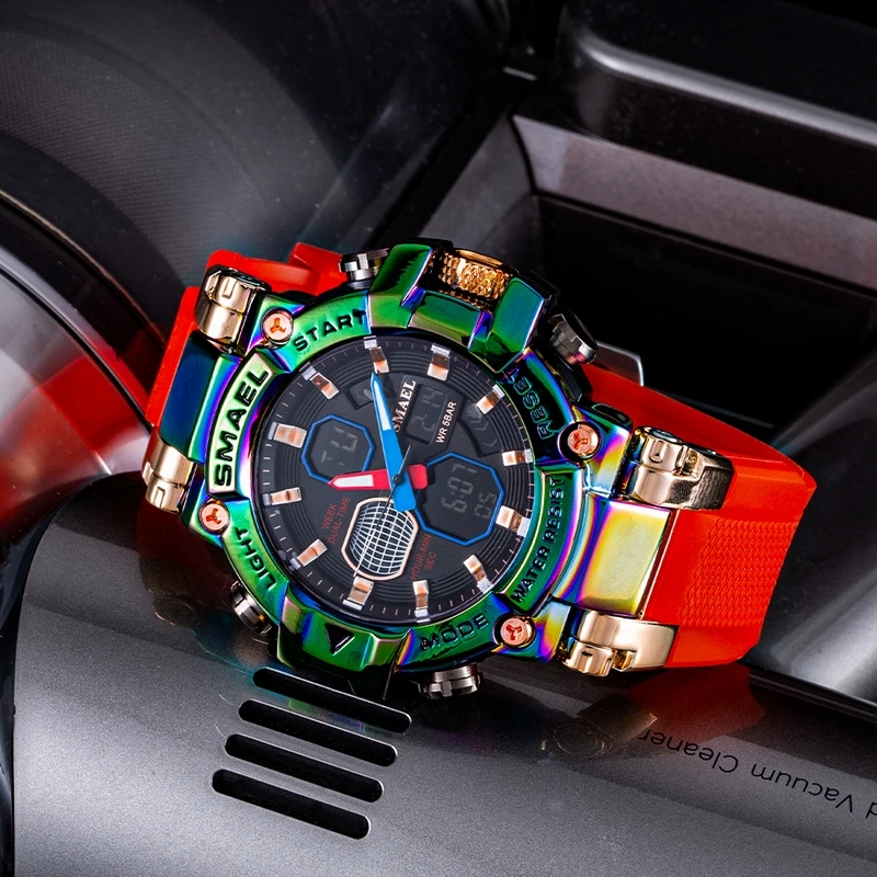 SMAEL Брендовые мужские спортивные модные фитнес-часы с двойным дисплеем