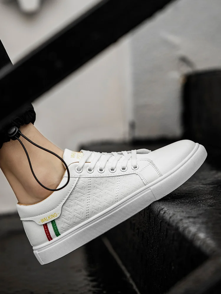 

2021 Spring New White Shoes Men's Fashion Lace-Up Sneakers White Casual Men's Shoes Wear-Resistant PU Low-Top Men's Shoes