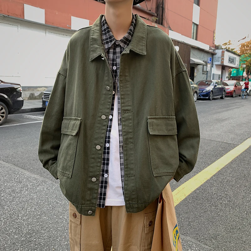 

Демисезонная тонкая джинсовая куртка, Мужской Свободный Топ-карго в Корейском стиле, молодежная Модная брендовая куртка BF в стиле Харадзюк...