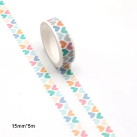 1pc 15mm5m colorful love heart washi tape adhesive paper tape school office supplies diy scrapbooking decorative sticker tape