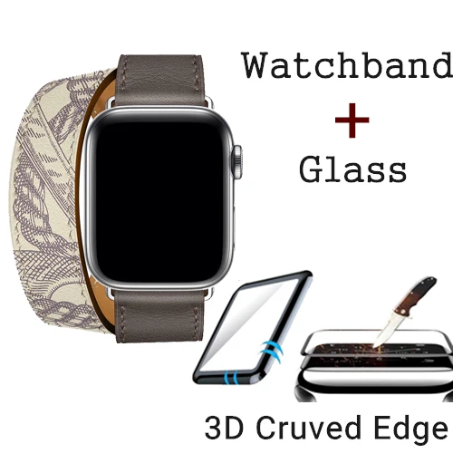Etain Beton D Ремешок из натуральной кожи с логотипом Herm для Apple Watch Series 5, 4, 3, 2, 1, 44 мм, 40 мм, сменный ремешок для наручных часов iWatch - Цвет ремешка: Etain Beton D