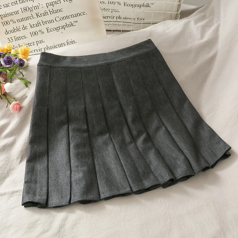 

Ретро Высокая талия тонкая повседневная юбка в складку Женская 2021 Новая Летняя короткая юбка простая и универсальная Однотонная юбка-трапе...