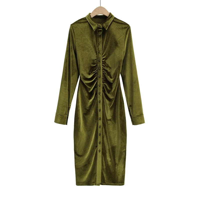 

Spring autumn new fashion solid color square neck velvet long-sleeved dress women, thin and tight-fitting long bottoming dress