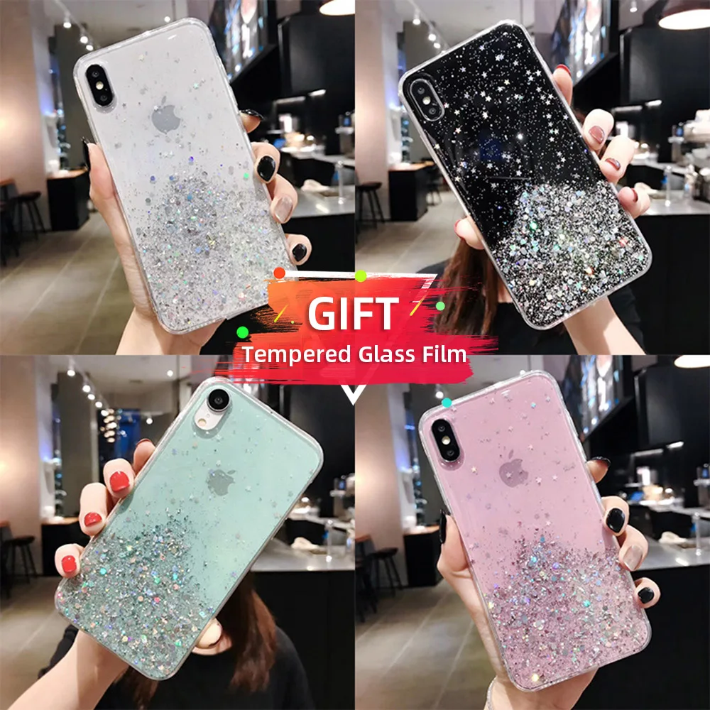 Шикарный чехол для телефона iPhone 11 Pro Max 7 8 6 6s Plus X XS XR SE 2020 Сияющий Блестящий