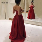 Новое атласное вечернее платье Weiyin AE0546 для невесты, синее, красное, без рукавов, в пол, элегантное банкетвечерние вечернее платье, платье для вечеринки