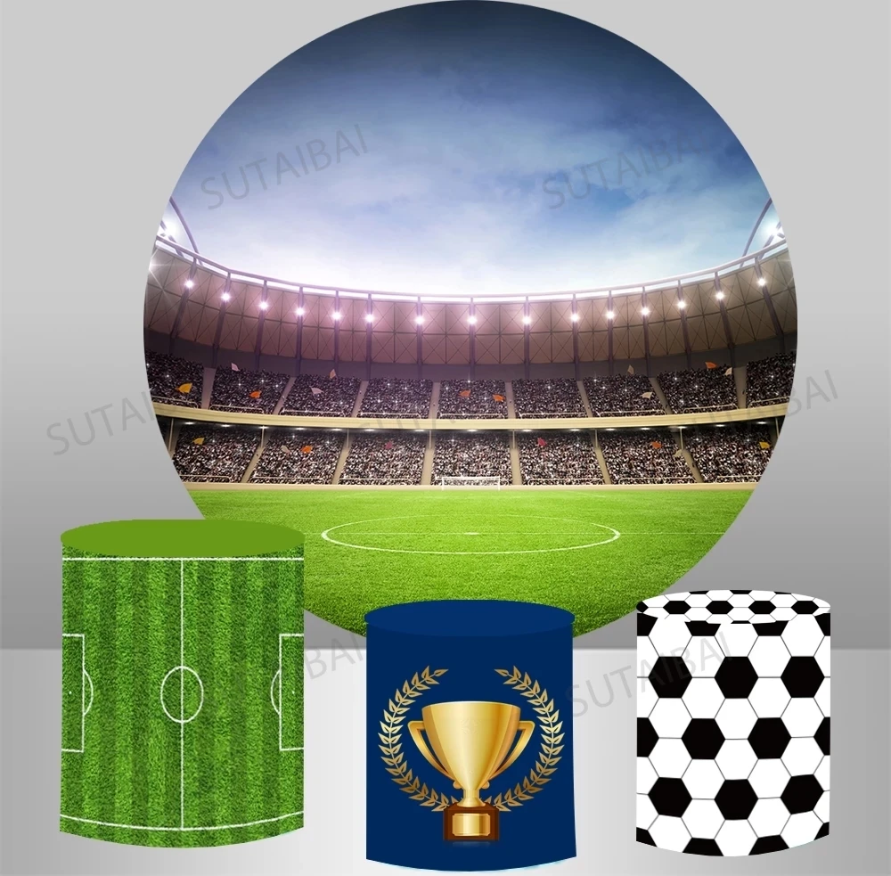 

Football Field Themed Round Background Kids Boys Birthday Party Decor Banner Circle Backdrop Dessert Table Cylinder Plinth Cover