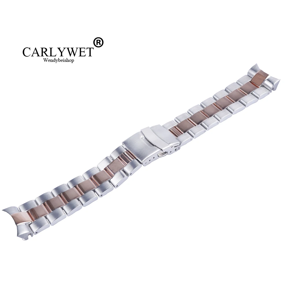 

Сменный металлический ремешок CARLYWET для наручных часов, из нержавеющей стали, цвета розового золота, 22 мм, Двойная застежка для Seiko