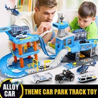 164 scale parking lot toy track set stop engineering police fire railway car garage stroller miniature aircraft model boy toys
