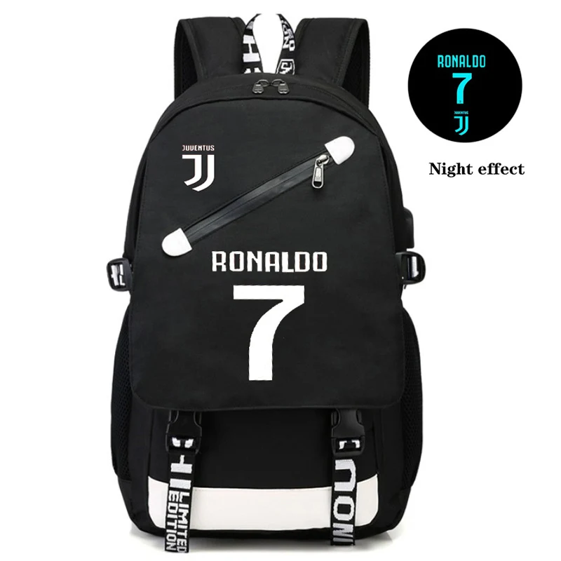 

2020 Usb Luminous Ronaldo Backpack School Bags for Boys Teenage Football Back Pack Men Large Capacity Teen Bagpack College Style