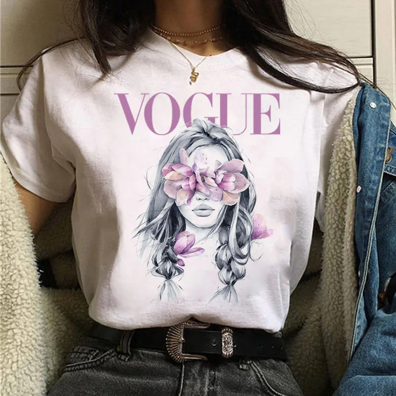 

Vogue T Shirt Fashion Women T Shirt Harajuku Black White Drawing Butterfly Girl Print Short Sleeve T-Shirt Female T-Shirt Tees