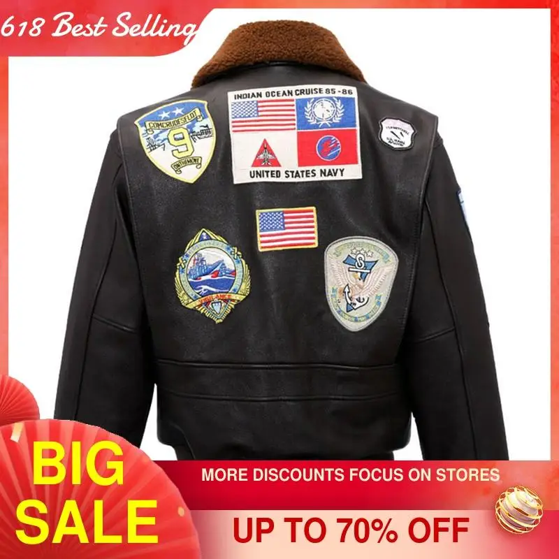

2021 Dark Brown Military Style Pilot Leather Jacket Men Genuine Thick Natural Cowhide Winter Warm TOP GUN Aviation Coat