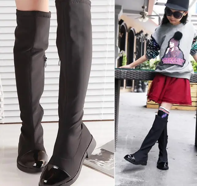 

Autumn fashion Girls Knee-high Boots Princess Edition Children's Tall Boots Children High Kids Shoes Plus velvet winter boots