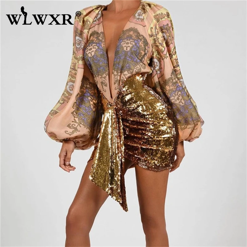 WLWXR/Пикантные мини-юбки из искусственной кожи; Женская Асимметричная черная юбка с блестками и высокой талией; Клубные вечерние юбки-карандаш в складку