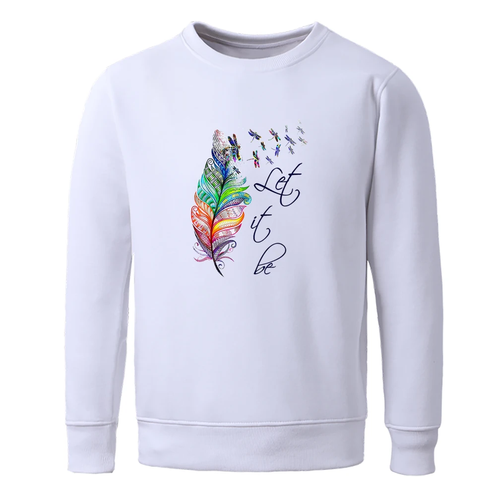

2020 New Autumn Sweatshrits Feather Let It Be Printing Sweatshirt Men's Loose Vintage Hooded Male Street Hip Hop Clothing Man