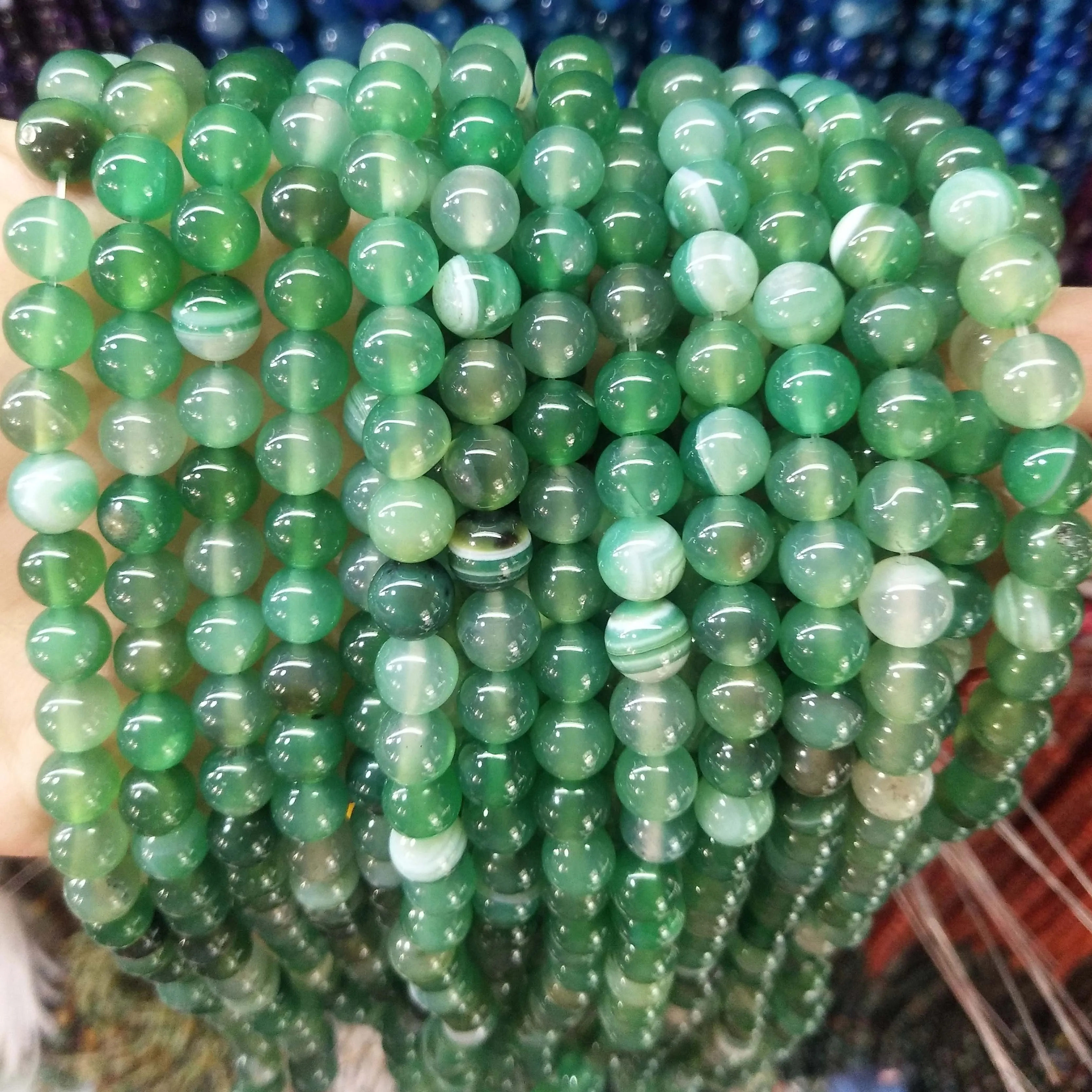 Green Striped agate Натуральный камень агат Стекло круглый незакрепленный камень бусины для самостоятельного изготовления ювелирных изделий браслет материал ожерелья 4681012 мм - Цвет: Green Striped agate