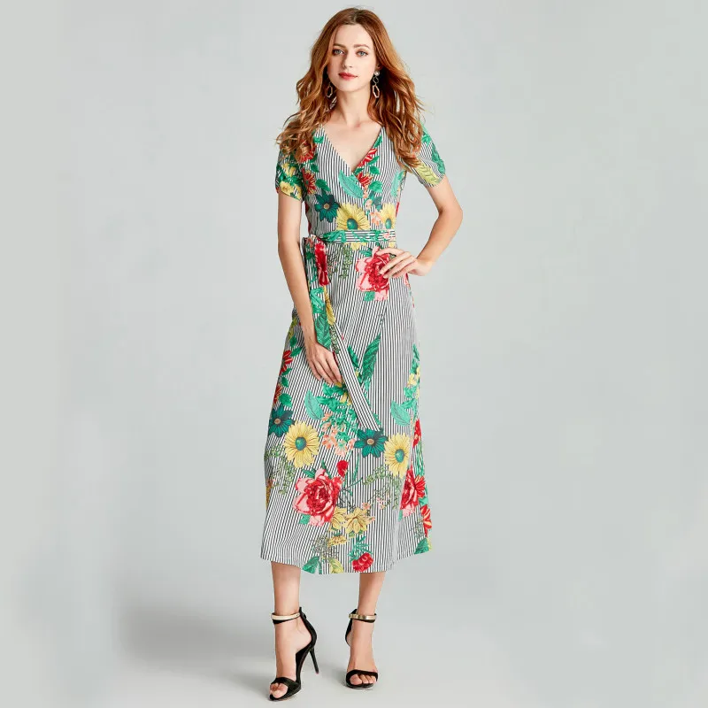 Летние пляжные Цветочный принт платье для женщин с принтом в стиле Бохо длинное