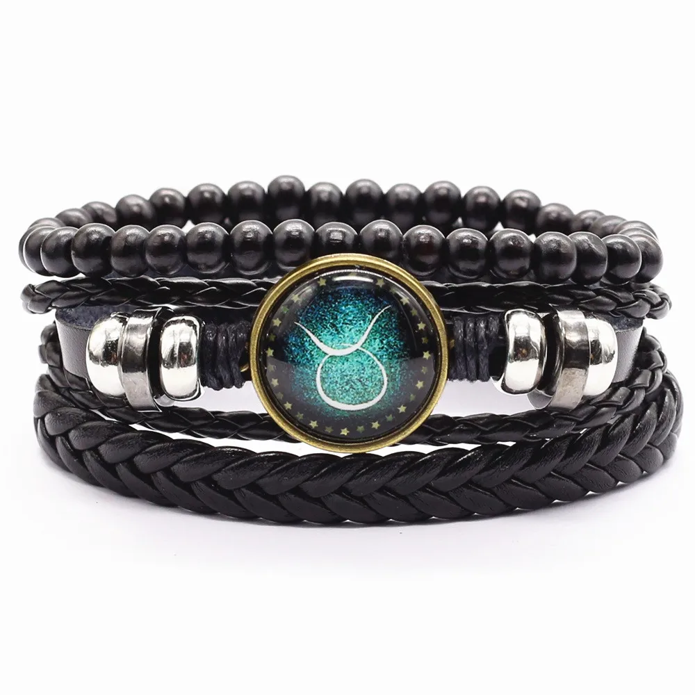3 шт./компл. кожаные браслеты с 12 зодиаками для мужчин и женщин мужские ювелирные