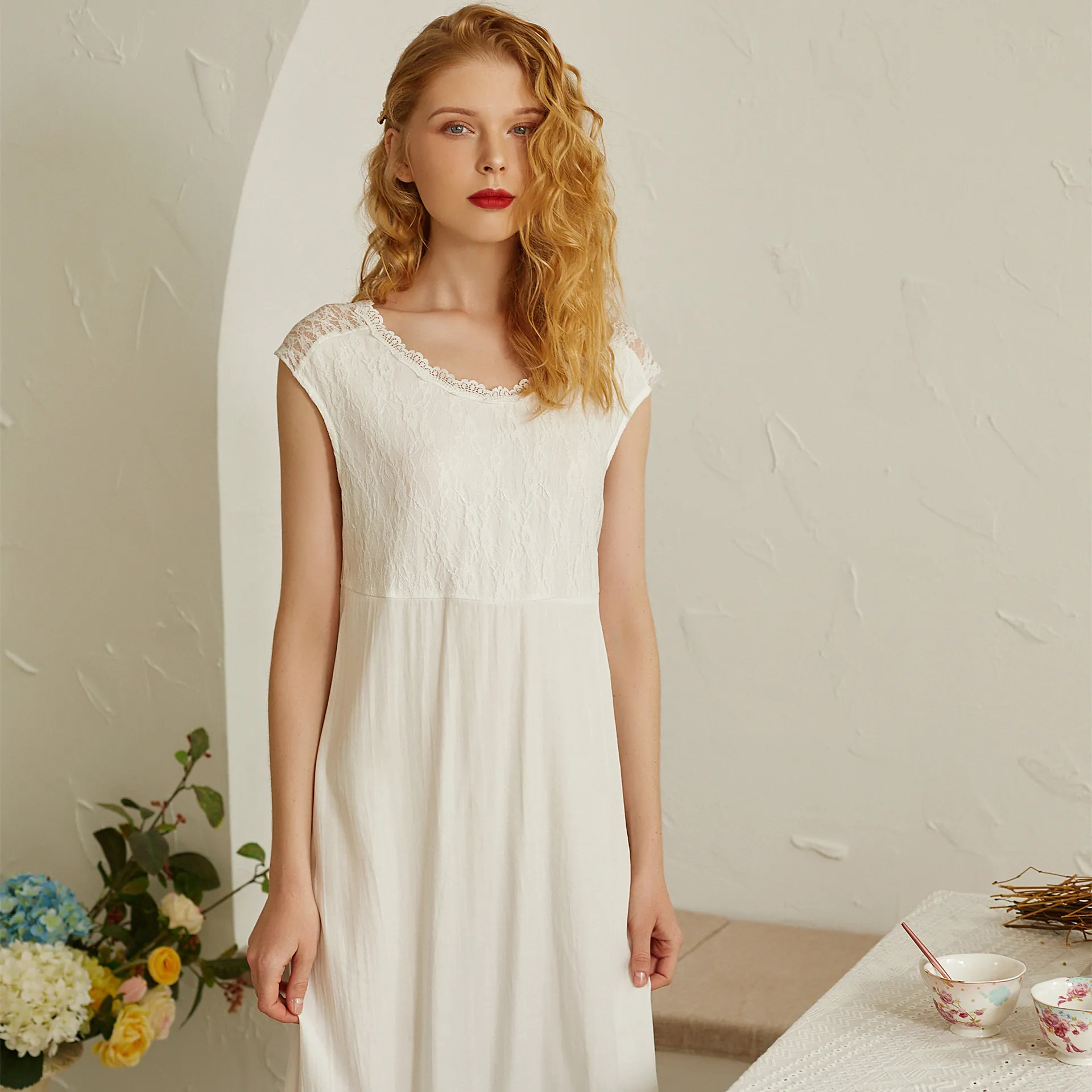

2021 Summer Minimalist Style Dress Sleeveless Back Sexy Lace Nightgowns Viscose Thin Comfortable Sleeping Skirt Home Clothing