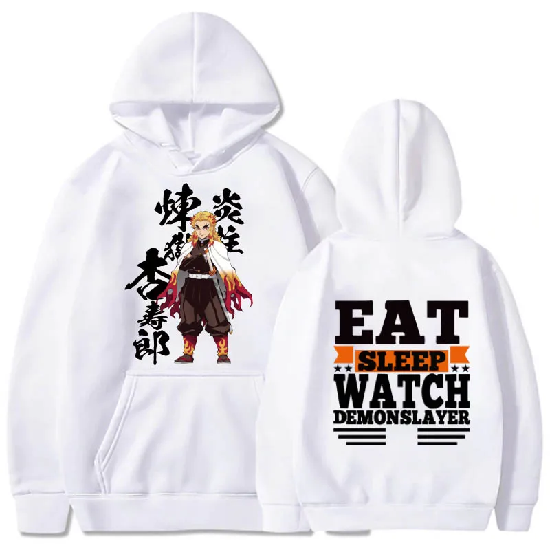 Harajuku Anime Hoodie Demon Slayer Pullovers Tops Long Sleeves Casual Unisex | Мужская одежда