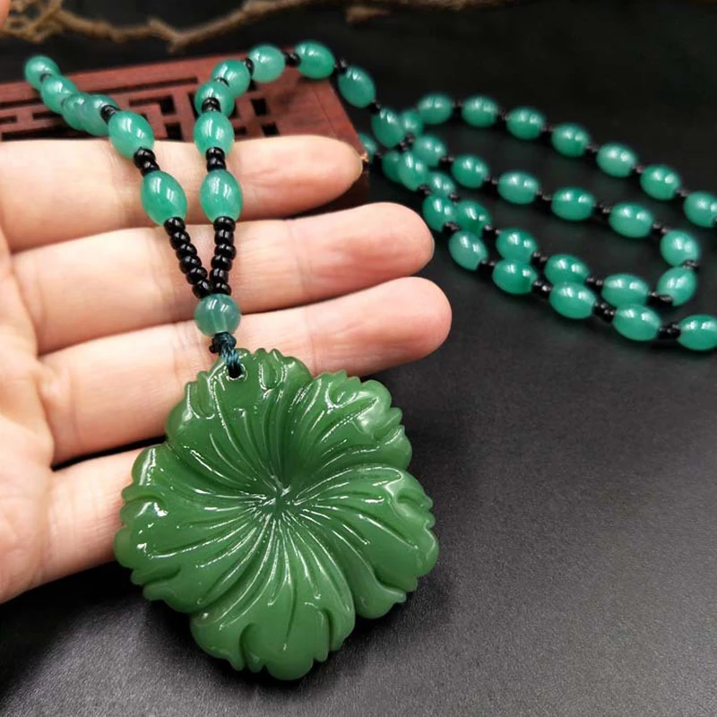 Ожерелье ручной работы имитация зеленого китайского халцедона Нефритовый Кулон