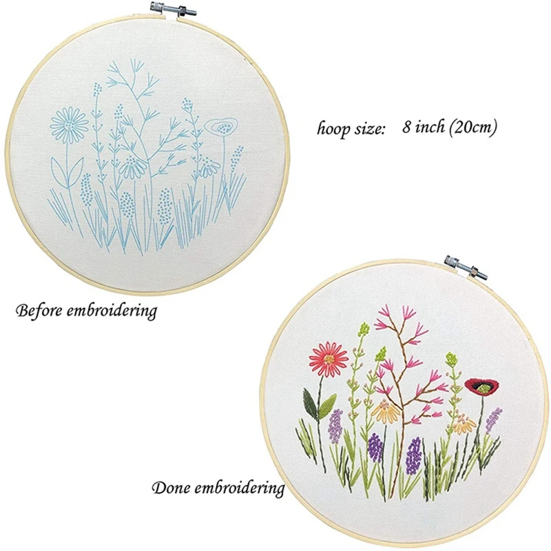 

Stamped Embroidery Kit - for DIY Beginner Starter Stitch Kit & Knitting Long Tube Bag Organizer Yarn Storage Case