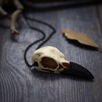 beige antique crow skull pendant necklace cast resin replica 2 75 magpie skull unique gift bird skull horror goth skull gift