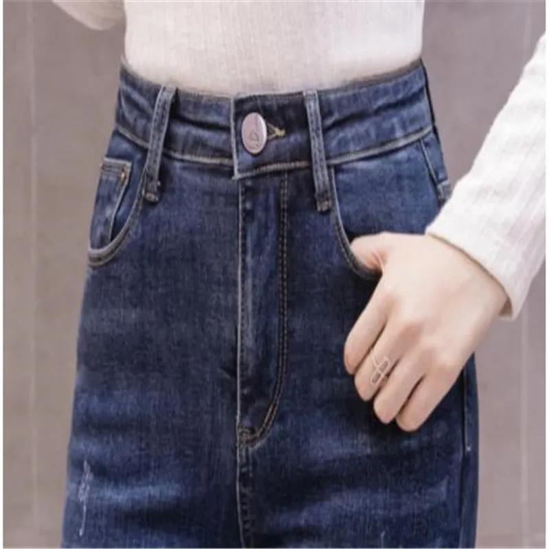 

Thin Velet Women Jeans Spring Autumn 2020 New Denim Pants Lady Warm Pencil Trousers High Waist Office Lady Skinny Jeans H309