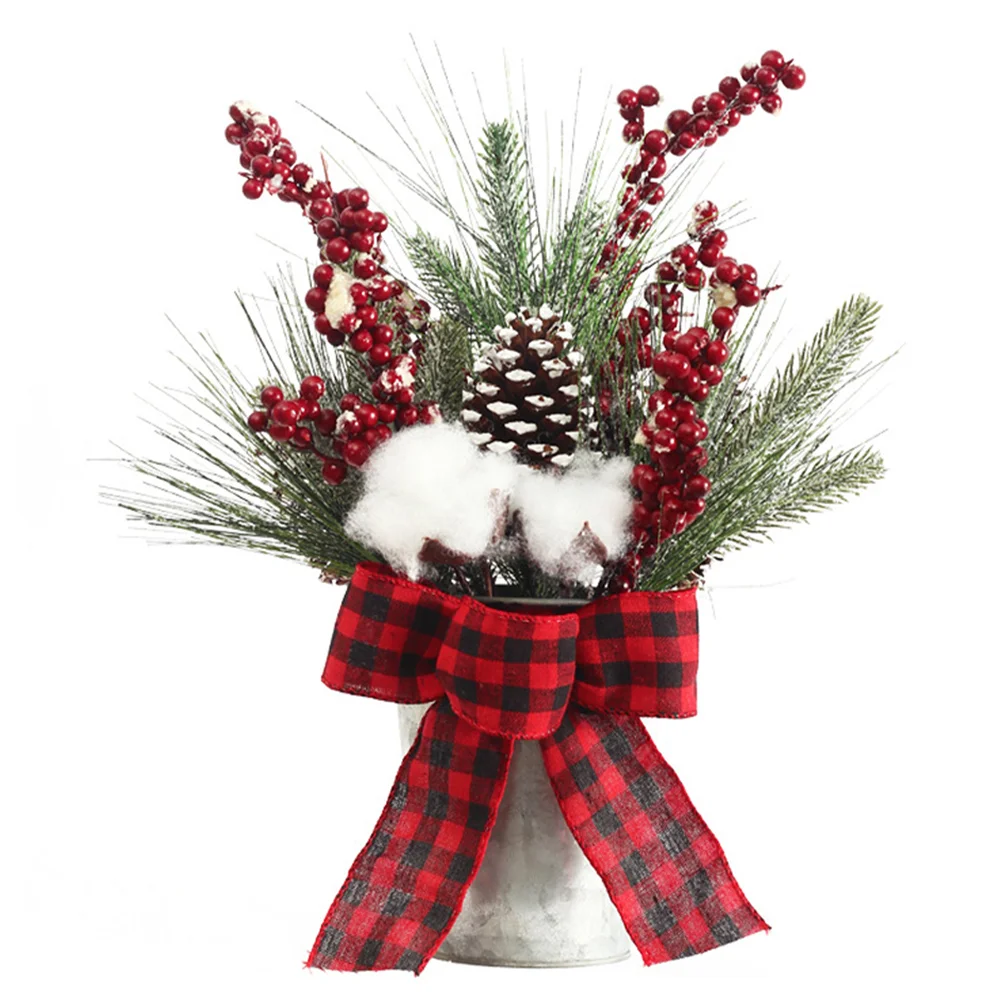 

Мини Рождественская елка украшение Настольная Рождественская елка с ягодами сосновые конусы снежные банты